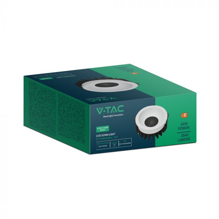 24W(2540Lm) LED COB BRIDGELUX recessed luminaire, V-TAC, IP20, black/white, 3IN1