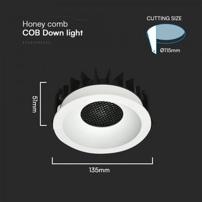 24W(2540Lm) LED COB BRIDGELUX recessed luminaire, V-TAC, IP20, black/white, 3IN1