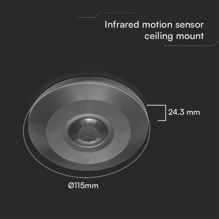 MAX 1000W LED PIR infrasarkanais sensors, V-TAC SAMSUNG, 360°, virsapmetuma,  115x25mm, IP20