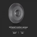 MAX 1000W LED PIR infrared sensor, V-TAC SAMSUNG, 360°, overclad, 115x25mm, IP20