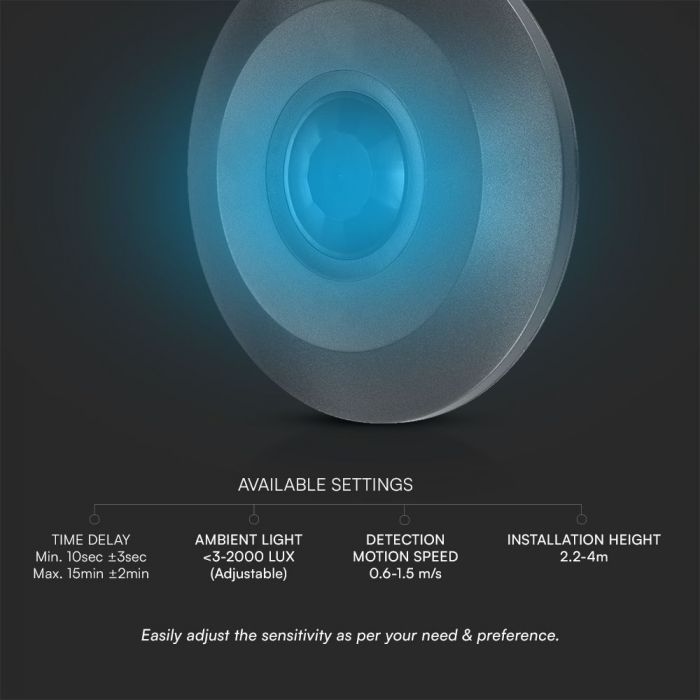 MAX 1000W LED PIR infrared sensor, V-TAC SAMSUNG, 360°, overclad, 115x25mm, IP20
