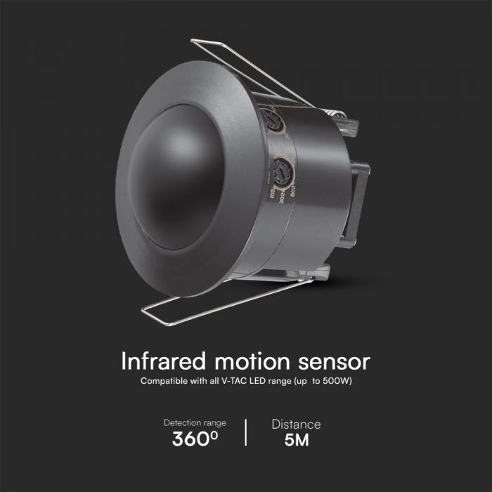 MAX 500W LED PIR infrared sensor, V-TAC SAMSUNG, 360°, overclad, 76x75.6mm, IP20
