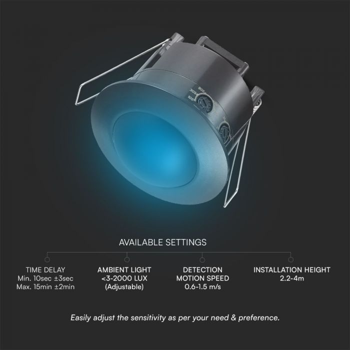 MAX 500W LED PIR infrared sensor, V-TAC SAMSUNG, 360°, overclad, 76x75.6mm, IP20