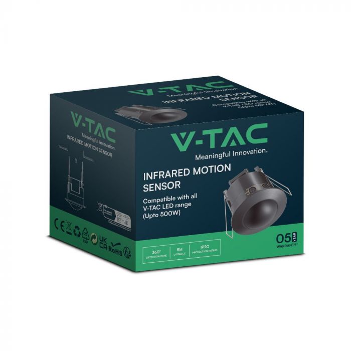 MAX 500W LED PIR infrasarkanais sensors, V-TAC SAMSUNG, 360°, virsapmetuma,   76x75.6mm, IP20