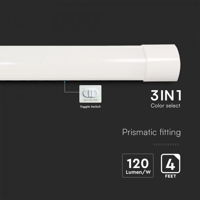 40W (4800Lm) LED 120cm lineaarne valgusti, V-TAC SAMSUNG, 3 aastat garantiid, IK06, IP20, 3IN1