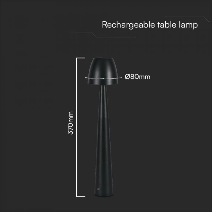 3W(110Lm) DC:5V, 2A LED-bordslampa, V-TAC, IP20, dimbar, svart, 1800mAh litiumbatteri, 3IN1