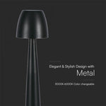 3W(110Lm) DC:5V, 2A LED-bordslampa, V-TAC, IP20, dimbar, svart, 1800mAh litiumbatteri, 3IN1
