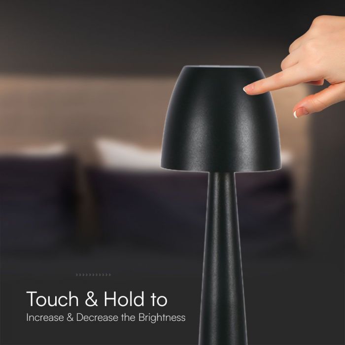 3W(110Lm) DC:5V, 2A LED-bordslampa, V-TAC, IP20, dimbar, svart, 1800mAh litiumbatteri, 3IN1