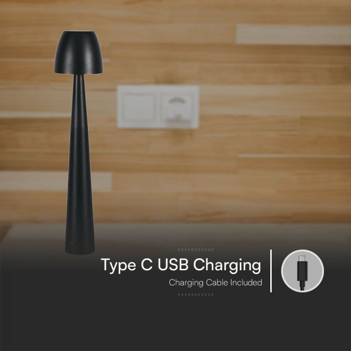 3W(110Lm) DC:5V, 2A LED-bordslampa, V-TAC, IP20, dimbar, svart, 1800mAh litiumbatteri, 3IN1