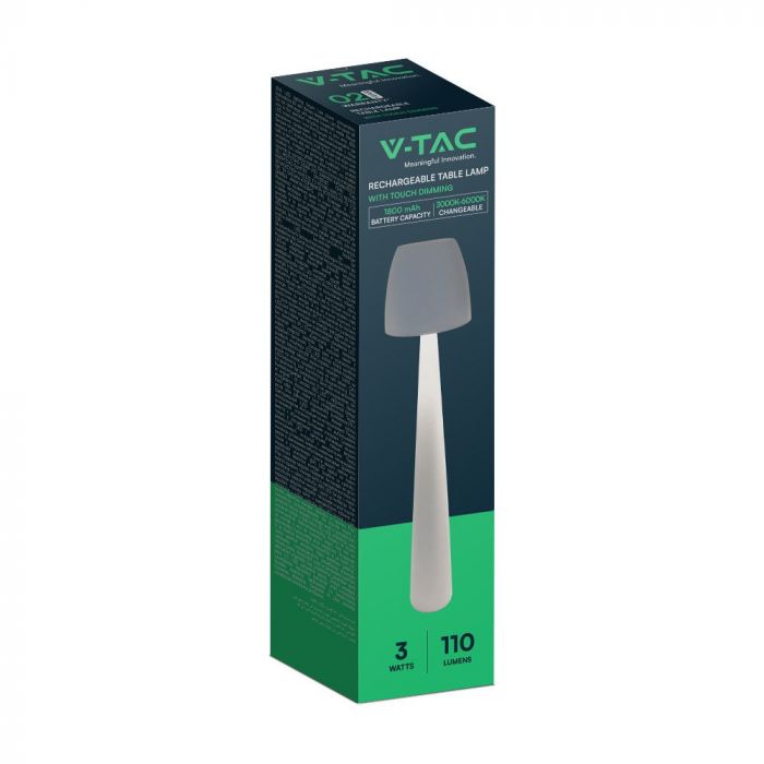 3W(110Lm) DC:5V, 2A LED-bordslampa, V-TAC, IP20, dimbar, vit, 1800mAh litiumbatteri, 3IN1