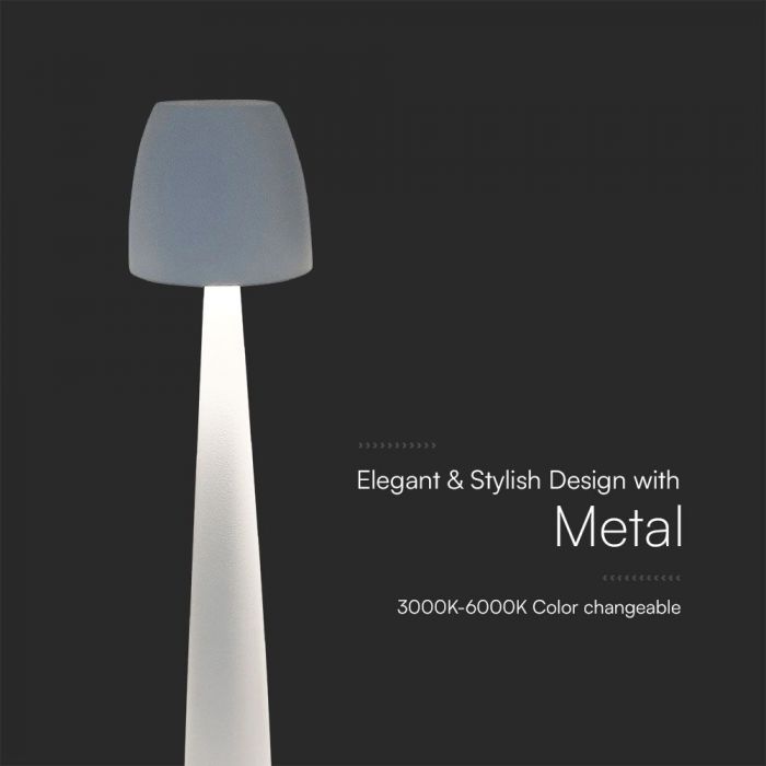 3W(110Lm)  DC:5V, 2A LED galda lampa, V-TAC, IP20, dimmējama, balta, 1800mAh litija baterija, 3IN1