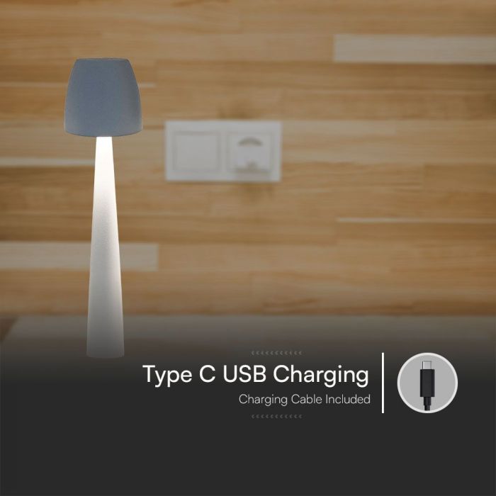 3W(110Lm)  DC:5V, 2A LED galda lampa, V-TAC, IP20, dimmējama, balta, 1800mAh litija baterija, 3IN1