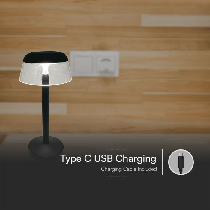 3W(110Lm) DC:5V, 2A LED-bordslampa, V-TAC, IP20, med 1800mAh litiumbatteri, dimbar, vit, 3IN1