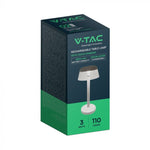 3W(110Lm) LED uzlādējama galda lampa, 1800mAh, V-TAC, IP20, dimmējama, balta, 130x285mm, 3IN1