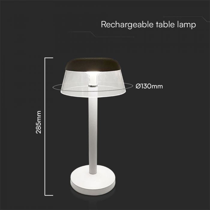 3W(110Lm) LED uzlādējama galda lampa, 1800mAh, V-TAC, IP20, dimmējama, balta, 130x285mm, 3IN1