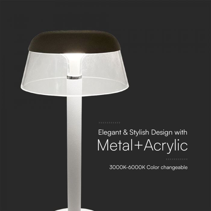 3W(110Lm) LED uzlādējama galda lampa, 1800mAh, V-TAC, IP20, dimmējama, balta, 130x285mm, 3IN1