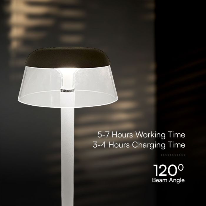 3W(110Lm) LED uzlādējama galda lampa, 1800mAh, V-TAC, IP20, dimmējama, balta, 130x285mm, 3IN1