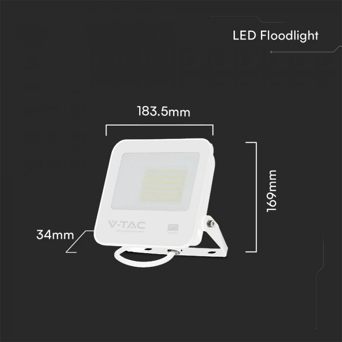 50W(4270Lm) LED floodlight, V-TAC SAMSUNG, IP65, white, cool white light 6500K