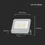 30W(4800Lm) LED-strålkastare utan rörelsesensor, V-TAC, IP65, svart hölje med grått glas, 5 års garanti, neutralvitt ljus 4000K