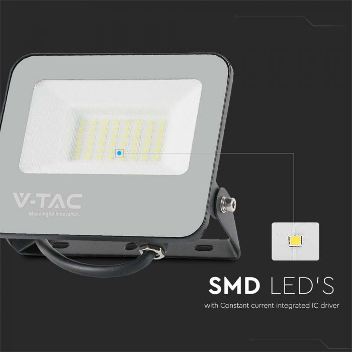 30W (4800Lm) LED-valgusti ilma liikumisandurita, V-TAC, IP65, must korpus halli klaasiga, 5-aastane garantii, neutraalne valge valgus 4000K