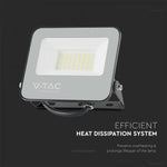 30W(4800Lm) LED-strålkastare utan rörelsesensor, V-TAC, IP65, svart hölje med grått glas, 5 års garanti, neutralvitt ljus 4000K