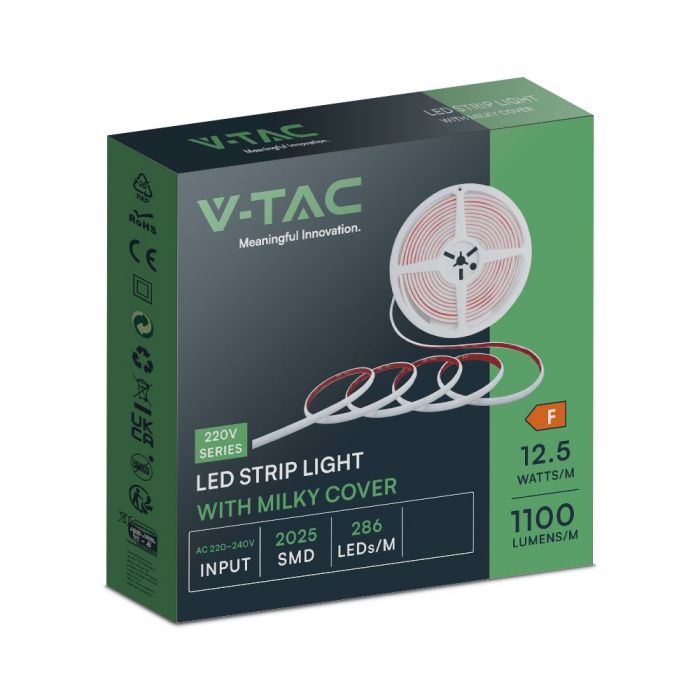 Cena par 5m_12.5W(1150Lm) 220V SMD LED lente, IP65, V-TAC, auksti balta gaisma 6500K