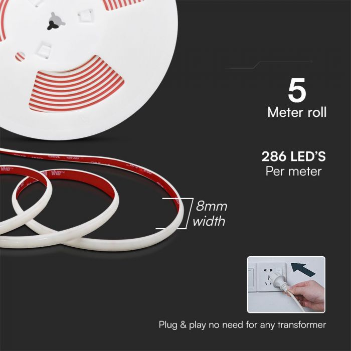 Price for 5m_12.5W(1150Lm) 220V SMD LED strip, IP65, V-TAC, cool white light 6500K