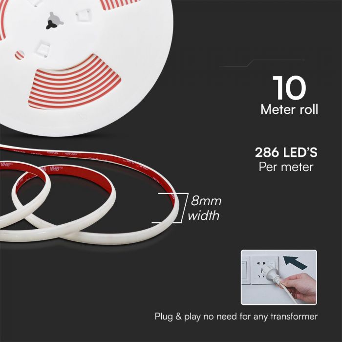 Price per 10m_12.5W(1150Lm) 220V 286 LED/m LED strip, IP65 waterproof, V-TAC, neutral white light 4000K