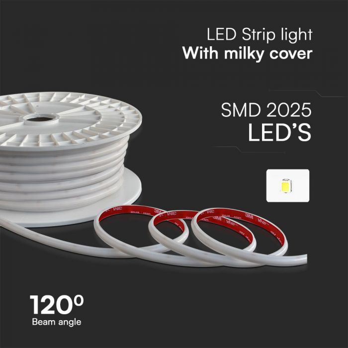 Price for 50m_12.5W(1150Lm) 220V COB LED strip, IP65, V-TAC, warm white light 3000K