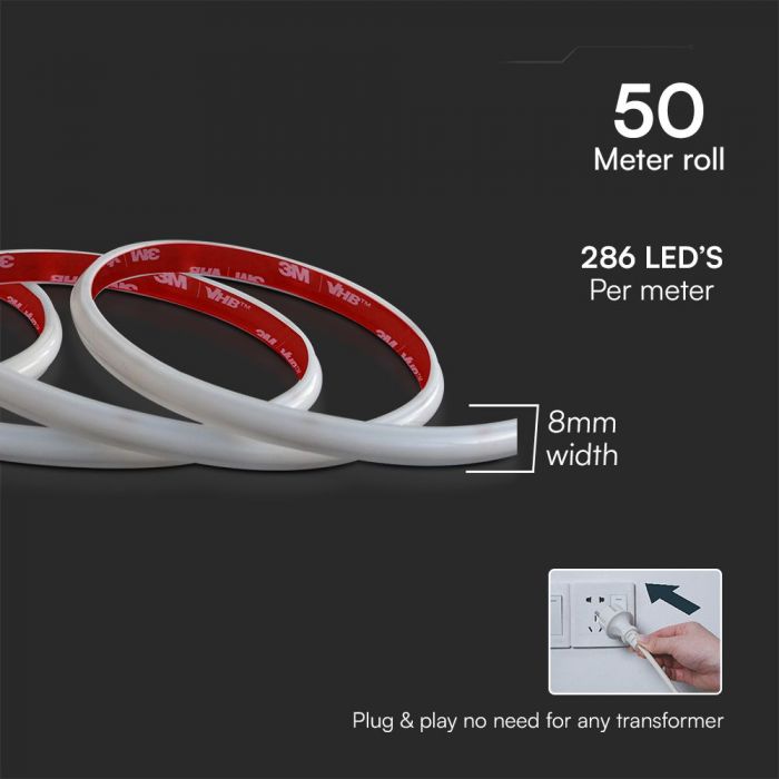 Price for 50m_12.5W(1150Lm) 220V COB LED strip, IP65, V-TAC, warm white light 3000K