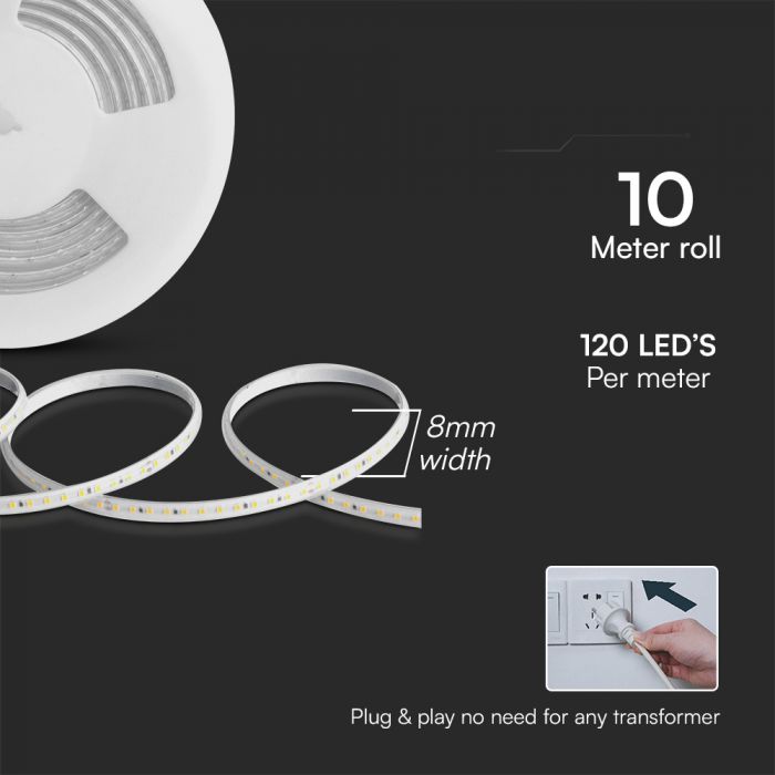 Price for 10m_10.5W(1000Lm) 220V SMD LED strip, IP65, V-TAC, warm white light 3000K