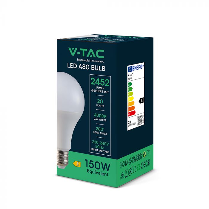 Светодиодная лампа E27 20W(2452), V-TAC, IP20, нейтральный белый 4000K