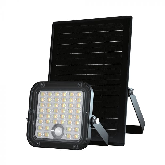 10W (1500Lm) LED-valgusti päikesepaneeliga ja PIR liikumisanduriga, V-TAC, IP65, must, 4000K+6000K