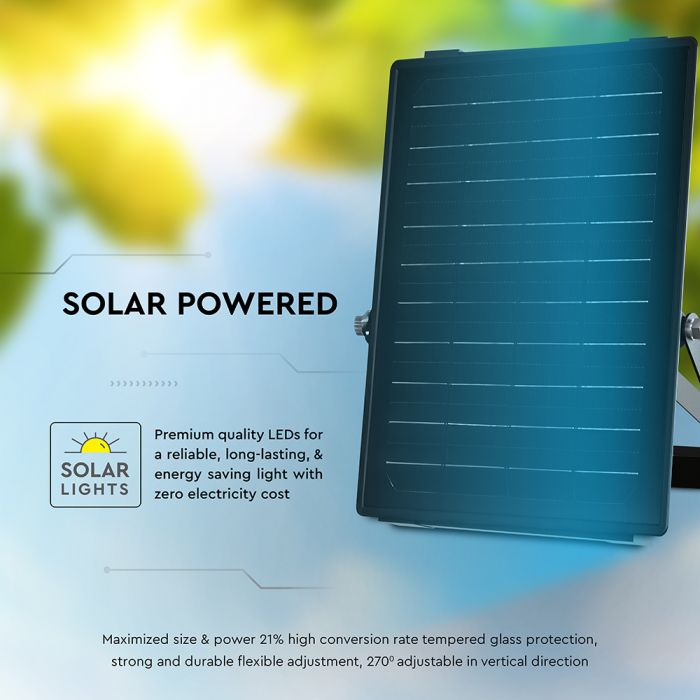 10W(1500Lm) LED Prožektors ar saules paneli un PIR kustību sensoru, V-TAC, IP65, melns, 4000K+6000K