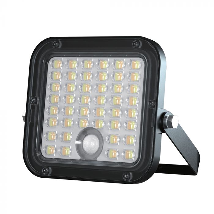 10W(1500Lm) LED Prožektors ar saules paneli un PIR kustību sensoru, V-TAC, IP65, melns, 4000K+6000K