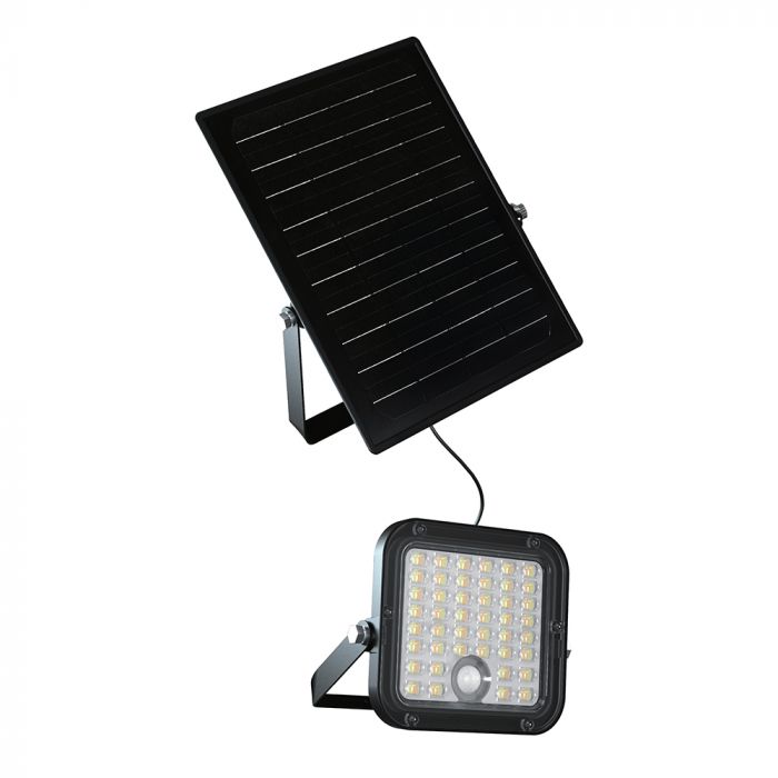 10W(1500Lm) LED Prožektors ar saules paneli un PIR kustību sensoru, V-TAC, IP65, melns, 4000K+6000K
