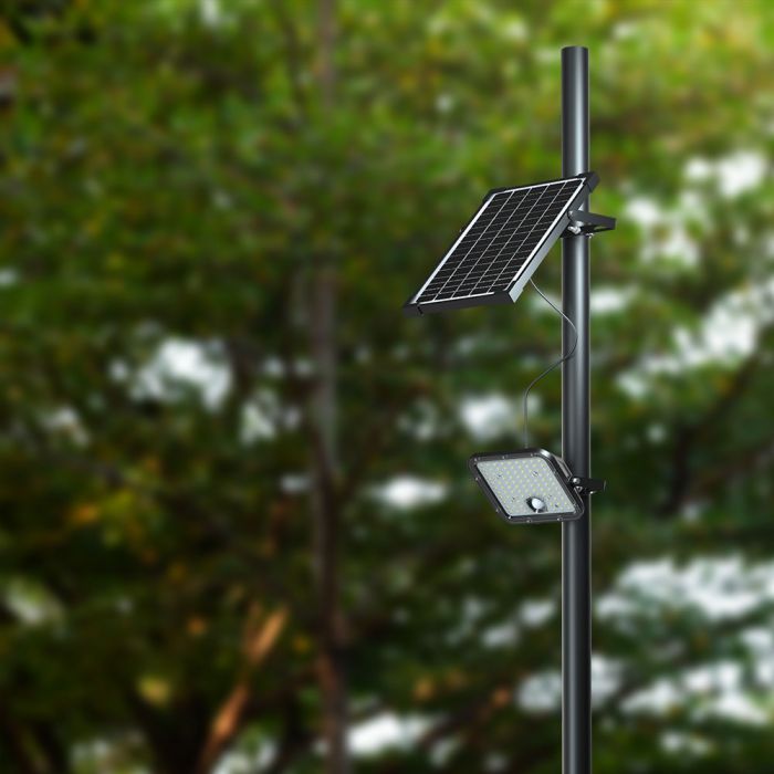 10W(1500Lm) LED Prožektors ar saules paneli un PIR kustību sensoru, V-TAC, IP65, melns, 4000K+6000K