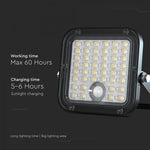 10W(1500Lm) LED Prožektors ar saules paneli un PIR kustību sensoru, V-TAC, IP65, melns, 4000K+6000K