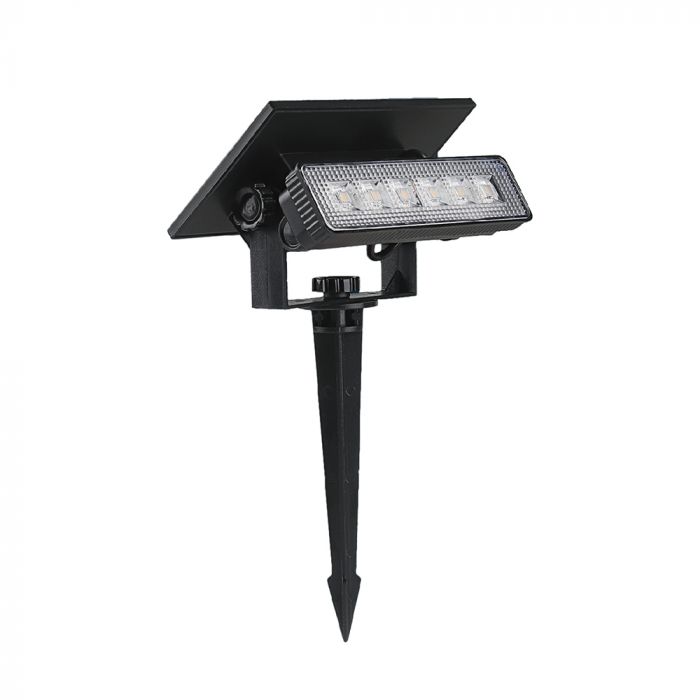 0.9W(80 Lm) LED solārais gaismeklis, V-TAC, IP65, melns,  3.7V, Li-ion 1200mAh, silti balta gaisma 3000KBattery