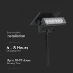 0.9W(80 Lm) LED solārais gaismeklis, V-TAC, IP65, melns,  3.7V, Li-ion 1200mAh, silti balta gaisma 3000KBattery