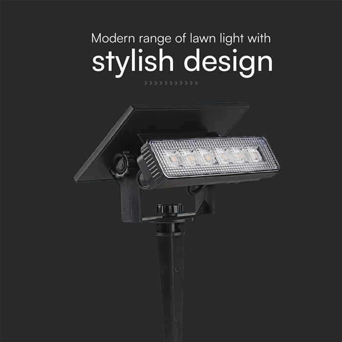 0.9W(80 Lm) LED solārais gaismeklis, V-TAC, IP65, melns,  3.7V, Li-ion 1200mAh, silti balta gaisma 3000KBattery