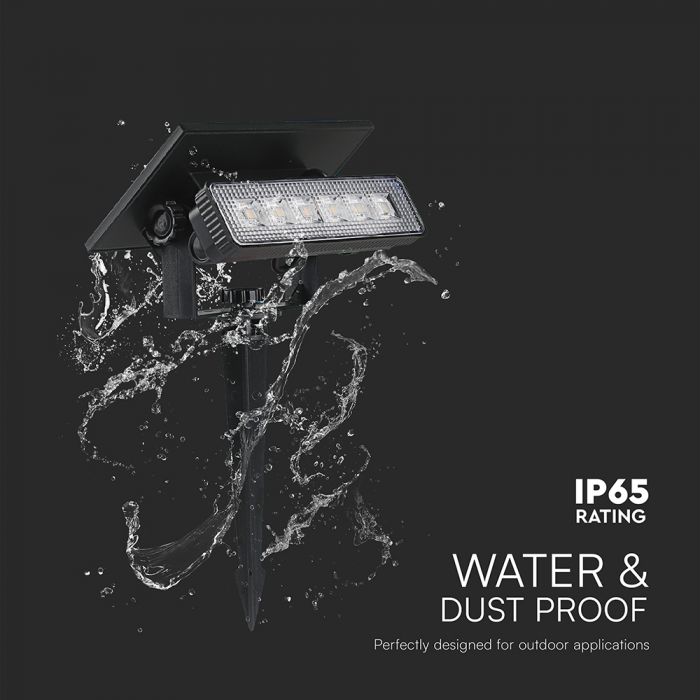 0.9W(80 Lm) LED solar luminaire, V-TAC, IP65, black, 3.7V, Li-ion 1200mAh, warm white light 3000KBattery