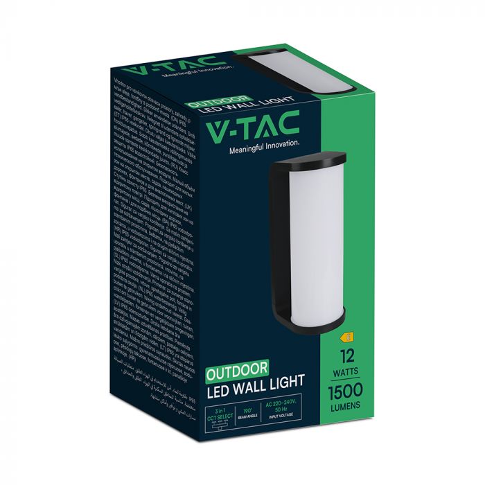 12W(1760Lm) LED Fasādes gaismeklis, V-TAC, IP65, melns, 3IN1 CCT