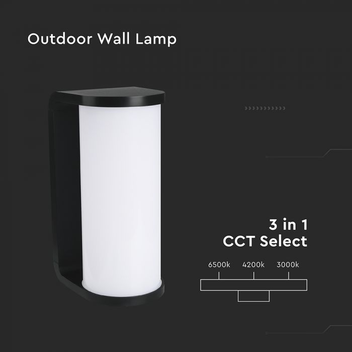 12W(1760Lm) LED Fasādes gaismeklis, V-TAC, IP65, melns, 3IN1 CCT