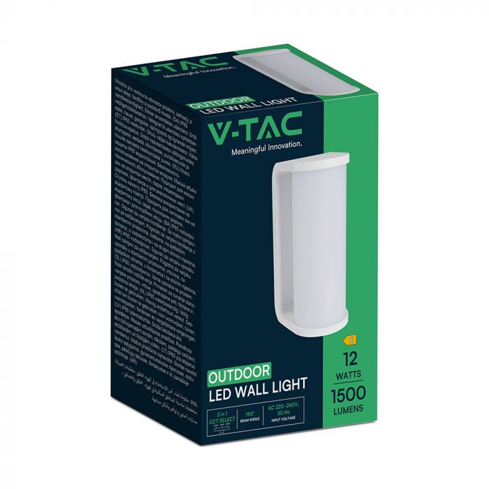 12W(1760Lm) LED Fasādes gaismeklis, V-TAC, IP65, balts, 3IN1 CCT