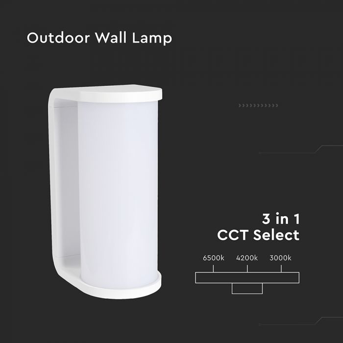 12W(1760Lm) LED Fasādes gaismeklis, V-TAC, IP65, balts, 3IN1 CCT