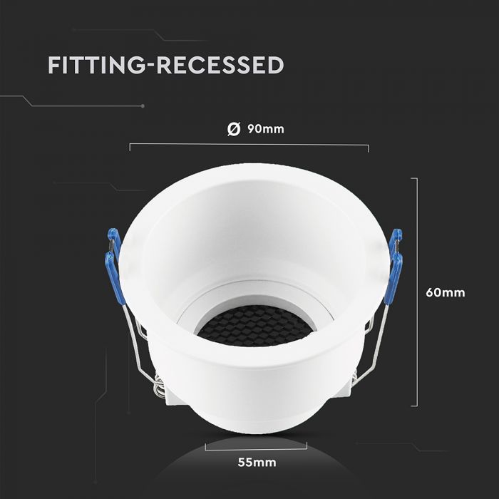 GU10 Aluminium round luminaire with deep anti-glare grille, white housing, V-TAC, IP20