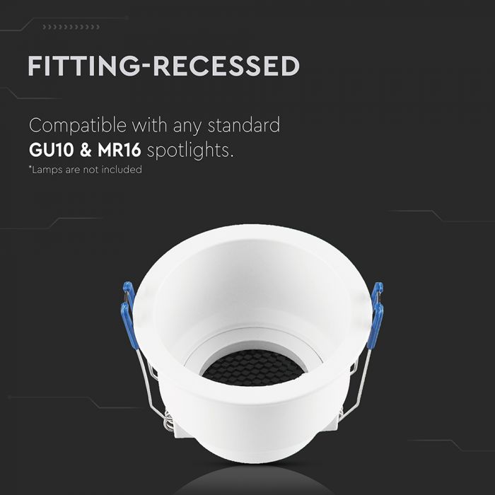 GU10 Aluminium round luminaire with deep anti-glare grille, white housing, V-TAC, IP20