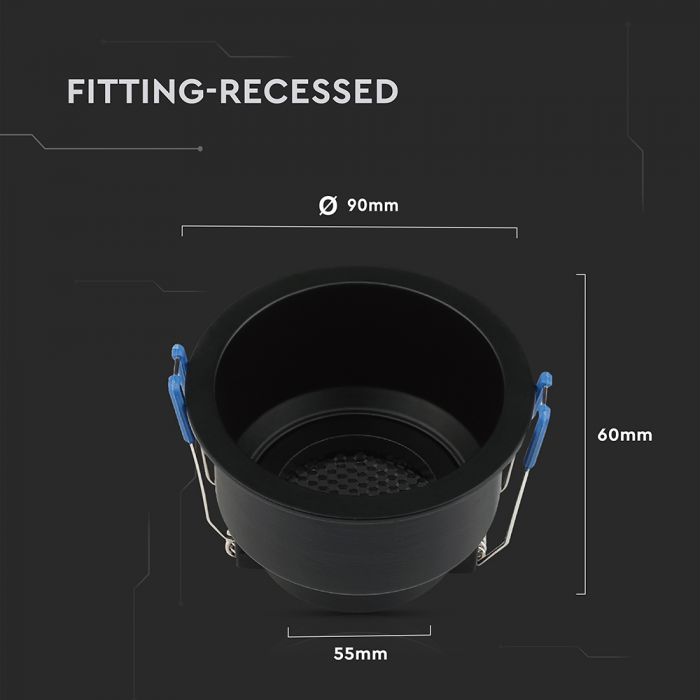 GU10 Aluminium round luminaire with deep anti-glare grille, black housing, V-TAC, IP20