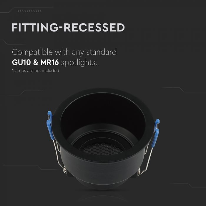 GU10 Aluminium round luminaire with deep anti-glare grille, black housing, V-TAC, IP20